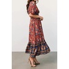 image:imageRVivimos Womens Summer Boho Floral Print Midi Dress Short Sleeve Deep V Neck Empire Waist Flowy Beach Dress with PocketsRed