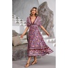 image:imageRVivimos Womens Summer Boho Floral Print Midi Dress Short Sleeve Deep V Neck Empire Waist Flowy Beach Dress with PocketsWinered
