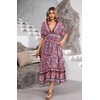 image:imageRVivimos Womens Summer Boho Floral Print Midi Dress Short Sleeve Deep V Neck Empire Waist Flowy Beach Dress with PocketsWinered