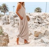image:imageRVivimos Womens Summer Casual Adjustable Spaghetti Strap V Neck Boho Loose Fit Backless Maxi Dress with PocketsKhaki