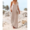 image:imageRVivimos Womens Summer Casual Adjustable Spaghetti Strap V Neck Boho Loose Fit Backless Maxi Dress with PocketsKhaki