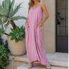 image:imageRVivimos Womens Summer Casual Adjustable Spaghetti Strap V Neck Boho Loose Fit Backless Maxi Dress with PocketsPink