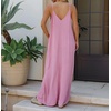 image:imageRVivimos Womens Summer Casual Adjustable Spaghetti Strap V Neck Boho Loose Fit Backless Maxi Dress with PocketsPink