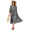 image:imageRVivimos Womens Summer Casual Midi Dress Lantern Sleeve Tie V Neck Boho Floral Print Loose Fit Flowy Long DressesBlack