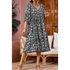 image:imageRVivimos Womens Summer Casual Midi Dress Lantern Sleeve Tie V Neck Boho Floral Print Loose Fit Flowy Long DressesBlack