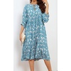 image:imageRVivimos Womens Summer Casual Midi Dress Lantern Sleeve Tie V Neck Boho Floral Print Loose Fit Flowy Long DressesLightblue