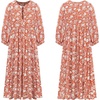 image:imageRVivimos Womens Summer Casual Midi Dress Lantern Sleeve Tie V Neck Boho Floral Print Loose Fit Flowy Long DressesOrange