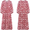 image:imageRVivimos Womens Summer Casual Midi Dress Lantern Sleeve Tie V Neck Boho Floral Print Loose Fit Flowy Long DressesRed