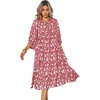 image:imageRVivimos Womens Summer Casual Midi Dress Lantern Sleeve Tie V Neck Boho Floral Print Loose Fit Flowy Long DressesRed