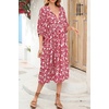 image:imageRVivimos Womens Summer Casual Midi Dress Lantern Sleeve Tie V Neck Boho Floral Print Loose Fit Flowy Long DressesRed