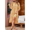 image:imageRVivimos Womens Summer Casual Midi Dress Lantern Sleeve Tie V Neck Boho Floral Print Loose Fit Flowy Long DressesYellow