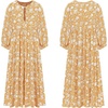 image:imageRVivimos Womens Summer Casual Midi Dress Lantern Sleeve Tie V Neck Boho Floral Print Loose Fit Flowy Long DressesYellow