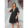 image:imageRVivimos Womens Summer Cotton Flowy Mini Dress V Neck Short Sleeve Boho Ruffle Tiered Casual Loose Tunic DressBlack
