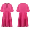 image:imageRVivimos Womens Summer Cotton Flowy Mini Dress V Neck Short Sleeve Boho Ruffle Tiered Casual Loose Tunic DressHotpink