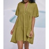 image:imageRVivimos Womens Summer Cotton Flowy Mini Dress V Neck Short Sleeve Boho Ruffle Tiered Casual Loose Tunic DressOlivegreen
