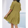 image:imageRVivimos Womens Summer Cotton Flowy Mini Dress V Neck Short Sleeve Boho Ruffle Tiered Casual Loose Tunic DressOlivegreen