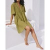 image:imageRVivimos Womens Summer Cotton Flowy Mini Dress V Neck Short Sleeve Boho Ruffle Tiered Casual Loose Tunic DressOlivegreen