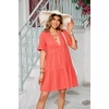 image:imageRVivimos Womens Summer Cotton Flowy Mini Dress V Neck Short Sleeve Boho Ruffle Tiered Casual Loose Tunic DressOrange