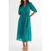 image:imageRVivimos Womens Summer Cotton Half Sleeve Eyelet Embroidery Elastic Waist Button Down Casual Shirt Midi Dress with PocketsDark Green