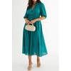 image:imageRVivimos Womens Summer Cotton Half Sleeve Eyelet Embroidery Elastic Waist Button Down Casual Shirt Midi Dress with PocketsDark Green