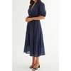 image:imageRVivimos Womens Summer Cotton Half Sleeve Eyelet Embroidery Elastic Waist Button Down Casual Shirt Midi Dress with PocketsNavy Blue