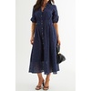 image:imageRVivimos Womens Summer Cotton Half Sleeve Eyelet Embroidery Elastic Waist Button Down Casual Shirt Midi Dress with PocketsNavy Blue