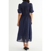 image:imageRVivimos Womens Summer Cotton Half Sleeve Eyelet Embroidery Elastic Waist Button Down Casual Shirt Midi Dress with PocketsNavy Blue