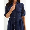 image:imageRVivimos Womens Summer Cotton Half Sleeve Eyelet Embroidery Elastic Waist Button Down Casual Shirt Midi Dress with PocketsNavy Blue