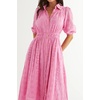 image:imageRVivimos Womens Summer Cotton Half Sleeve Eyelet Embroidery Elastic Waist Button Down Casual Shirt Midi Dress with PocketsPink