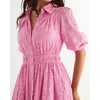 image:imageRVivimos Womens Summer Cotton Half Sleeve Eyelet Embroidery Elastic Waist Button Down Casual Shirt Midi Dress with PocketsPink