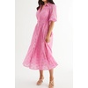 image:imageRVivimos Womens Summer Cotton Half Sleeve Eyelet Embroidery Elastic Waist Button Down Casual Shirt Midi Dress with PocketsPink