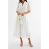 image:imageRVivimos Womens Summer Cotton Half Sleeve Eyelet Embroidery Elastic Waist Button Down Casual Shirt Midi Dress with PocketsWhite