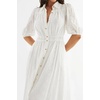image:imageRVivimos Womens Summer Cotton Half Sleeve Eyelet Embroidery Elastic Waist Button Down Casual Shirt Midi Dress with PocketsWhite