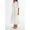 image:imageRVivimos Womens Summer Cotton Half Sleeve Eyelet Embroidery Elastic Waist Button Down Casual Shirt Midi Dress with PocketsWhite