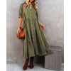 image:imageRVivimos Womens Summer Cotton Half Sleeves Button Down Casual Loose Slit Midi Dress with PocketsArmygreen