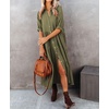 image:imageRVivimos Womens Summer Cotton Half Sleeves Button Down Casual Loose Slit Midi Dress with PocketsArmygreen