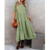 image:imageRVivimos Womens Summer Cotton Half Sleeves Button Down Casual Loose Slit Midi Dress with PocketsBean Green