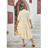 image:imageRVivimos Womens Summer Cotton Half Sleeves Button Down Casual Loose Slit Midi Dress with PocketsBeige
