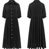 image:imageRVivimos Womens Summer Cotton Half Sleeves Button Down Casual Loose Slit Midi Dress with PocketsBlack