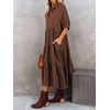 image:imageRVivimos Womens Summer Cotton Half Sleeves Button Down Casual Loose Slit Midi Dress with PocketsBrown