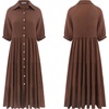 image:imageRVivimos Womens Summer Cotton Half Sleeves Button Down Casual Loose Slit Midi Dress with PocketsBrown