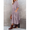 image:imageRVivimos Womens Summer Cotton Half Sleeves Button Down Casual Loose Slit Midi Dress with PocketsDusty Purple