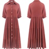 image:imageRVivimos Womens Summer Cotton Half Sleeves Button Down Casual Loose Slit Midi Dress with PocketsFirebrick