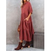 image:imageRVivimos Womens Summer Cotton Half Sleeves Button Down Casual Loose Slit Midi Dress with PocketsFirebrick