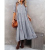 image:imageRVivimos Womens Summer Cotton Half Sleeves Button Down Casual Loose Slit Midi Dress with PocketsGray