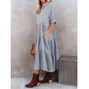 image:imageRVivimos Womens Summer Cotton Half Sleeves Button Down Casual Loose Slit Midi Dress with PocketsGray