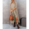 image:imageRVivimos Womens Summer Cotton Half Sleeves Button Down Casual Loose Slit Midi Dress with PocketsKhaki