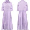 image:imageRVivimos Womens Summer Cotton Half Sleeves Button Down Casual Loose Slit Midi Dress with PocketsLight Purple