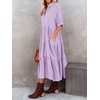 image:imageRVivimos Womens Summer Cotton Half Sleeves Button Down Casual Loose Slit Midi Dress with PocketsLight Purple