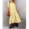image:imageRVivimos Womens Summer Cotton Half Sleeves Button Down Casual Loose Slit Midi Dress with PocketsLight Yellow